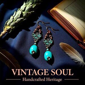 Aqua Howlite + Copper Patina Painted Earrings - Big Bold Gorgeous!